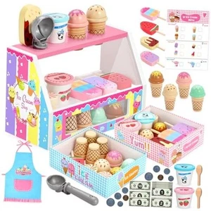 Ice Cream Toy, Wooden Ice Cream Play Set, Pretend Play Kitchen Toys, Ice - Picture 1 of 7