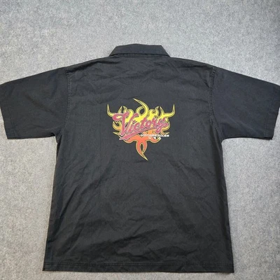 Victory Motorcycles Mechanics Button Up Shirt Mens L Black Shop Pit Crew Flames - Image 1 of 4