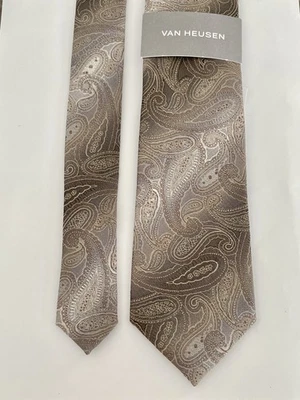 VAN HEUSEN шелковая смесь галстук классический пейсли серо-платиновый серебряный мужской галстук новый с Ярлыками - Изображение 1 из 4