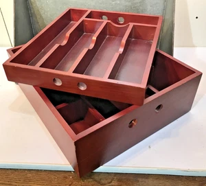 Silberbesteck Besteck Zugang doppelt geteilt Tablett Schublade Schrank Aufbewahrung Kirschholz - Bild 1 von 11