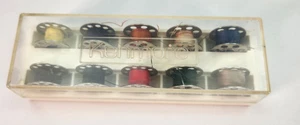 Vintage 10er Set Nähmaschinenspulen in Kenmore Kunststoff Aufbewahrungsbox Koffer - Bild 1 von 6