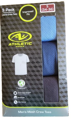 3 Athletic Works Mens Breathable Mesh Crew T- Shirts Blue Black S (34-36) - Image 1 of 3