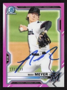 Max Meyer Signed 2021 Bowman Prospects Card Fuscia /199 #BCP-66 Miami Marlins - Picture 1 of 2