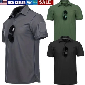 Men's Polo Shirts Short Sleeve Golf Sport Plain T-Shirt Quick Dry Casual Work T - Picture 1 of 30