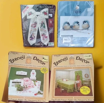 Vintage Set of 4  Various Cross Stitch & Stencil Decor Patterns- SEE - Image 1 of 4