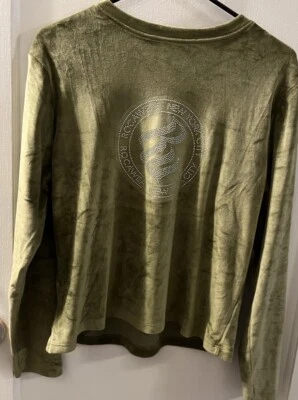 Женский большой зеленый бархатный топ с длинным рукавом Y2K Rocawear New York City - Изображение 1 из 4