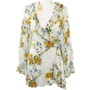 RAGA True Wrap Dress Ruffles Long Sleeve Floral Print Womens Size Medium - Picture 1 of 11