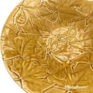 Bordallo Pinheiro Portugal Autumn Maple Leaf 12 In Serving Bowl Gold Caramel - Picture 1 of 8