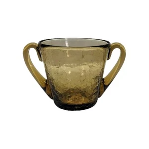 Vintage Retro Root Beer Brown Crackle Glass 2-Handled Cup Hand Blown Home Decor - Picture 1 of 4