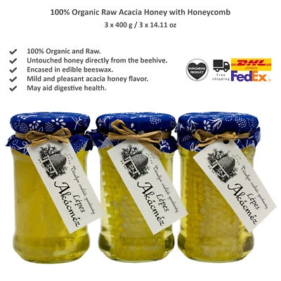 100% Varaljai Organic Raw Acacia Honey with Honeycomb, Mezbarlang 400gx3 - Image 1 of 4