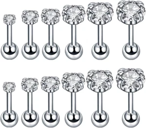 18G Ear Cartilage Helix Surgical Stainless Steel Cubic Zirconia Studs Cartilage - Picture 1 of 3