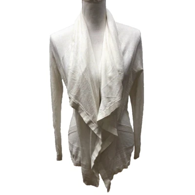 Cárdigan de lino Theory suéter jersey para mujer pequeño blanco cuello cascada tejido Foto 1 de 4