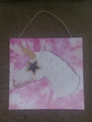 💥Magical Unicorn Golden Star Tie Dye  Canvas Hanging Wall Art Print. 15% 0FF ‼️ - Image 1 of 4