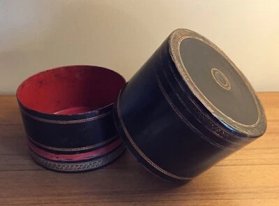 Antique Burmese Black & Red Lacquer Round Betel Box - Image 1 of 4