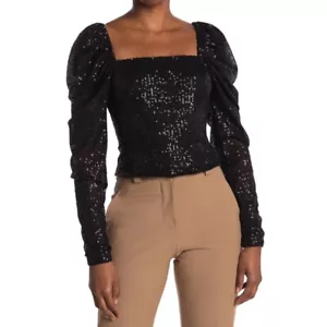 NUEVO RAMY BROOK $325 Top Manga Abullonada Lentejuelas Negras Talla 0 - Imagen 1 de 1