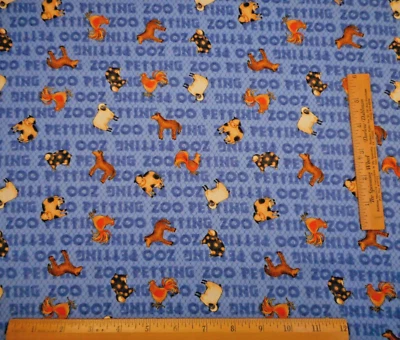 Baby Fabric By The Yard Animals Petting Zoo Blue Nursery Debbie Mumm Cotton Vtg - Image 1 of 2
