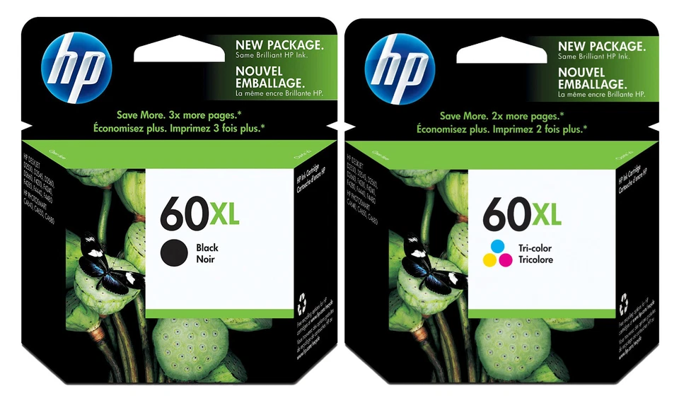 Cartucho de tinta GENUINO NUEVO HP 60XL (CC641WN/CC644WN) paquete de 2 Foto 1 de 1