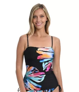 NEW La Blanca Size 6 Bandeau Cinch Side Tankini Top Tummy Control UPF Prism Palm - Picture 1 of 7