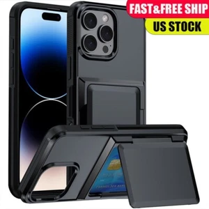 Handyhülle mit Kartenfach für iPhone 16 15 14 Anti-Fall Stoßfest Case Cover - Bild 1 von 24