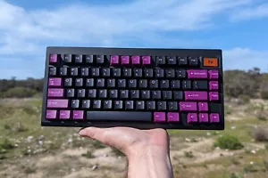 75% Silent Wireless Custom Keyboard | Lubed Cream Tactile | Black Lotus Keycaps - Picture 1 of 24