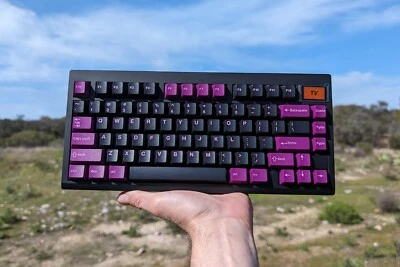 75% Silent Wireless Custom Keyboard | Lubed Cream Tactile | Black Lotus Keycaps - Image 1 of 4