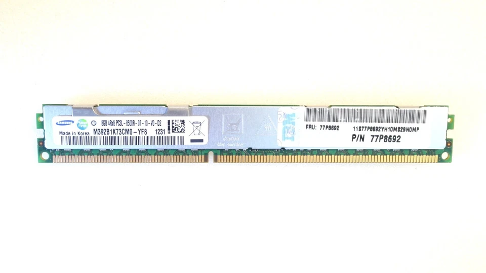 IBM 8GB 4RX8 PC3-8500R DDR3-800MHZ VLP ECC REG RDIMM Server Memory RAM - 77P8692 - Image 1 of 1
