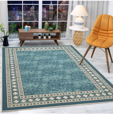 Alfombras Modern Bordered Non-Skid Low Profile Pile Rubber Backing Area Rug - Image 1 of 4