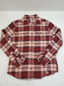 Carhartt Size Small (4-6) Red Flannel Plaid Long Sleeve Button Down Shirt - Picture 1 of 12