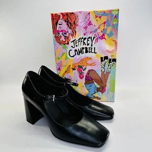 Jeffrey Campbell Bourdin-2 Block Heel Mary Jane Size 9M Black Leather Shoes - Picture 1 of 18