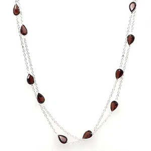 102cm Collier lange Halskette 925 Silber Schmuck Kette Tropfenfrom 16.2ct Granat - Bild 1 von 15