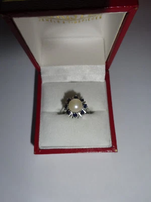 Ring mit Perle und Saphiren 585 Weißgold  - Bild 1 von 4