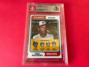 Tarjeta Eddie Mathews Braves HOF MLB 1975 Topps firmada automática Beckett certificado certificado de autenticidad - Imagen 1 de 3