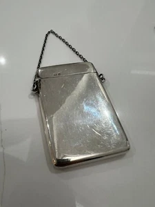 ANTIQUE PLAIN SILVER CALLING CARD CASE ON CHAIN - BIRMINGHAM 1913 - Picture 1 of 11