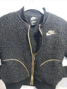 Nike Fleece Sherpa Zip Up Black Gold Girls M - Picture 1 of 12