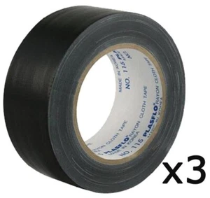 Premium Grade Black Cloth Tape 75mm x 25m 3 Pack Render Duct Blast Gaffa Race - Picture 1 of 1