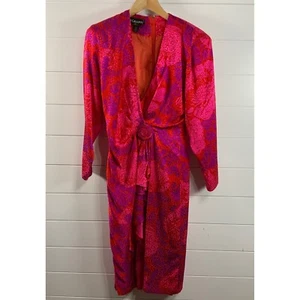 St. Gillian Womens 100% Silk Floral Wrap Dress 6 Midi Long Sleeve Ruffle Vintage - Picture 1 of 15