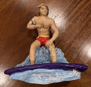 Vintage Surfer Sculpture SoCal Painted C&S Plaster Arts Chalkware 1970s Signed - Picture 1 of 18