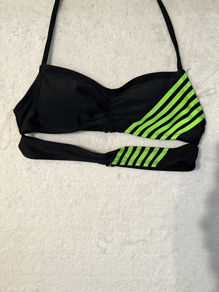 FOREVER 21 women's Black neon stripes Bathing Suit Bikini top size x small - Image 1 of 4