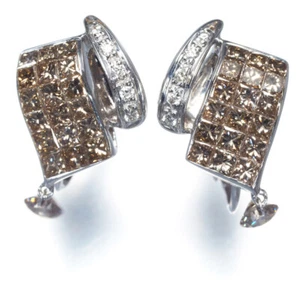 Auth LES ESSENTIELLES Earrings Brown&Clear Diamond Mystery-setting 18K WG - Picture 1 of 6