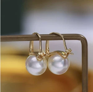 （2586)AAA+ GRADE 9-10MM  WHITE SOUTH SEA ROUND PEARLS EARRINGS 18k - Picture 1 of 5