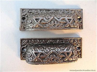 Pair Of Inca Design Victorian Style Cast Iron Cup Handle Drawer Pull Handle Is1 • 8.38£