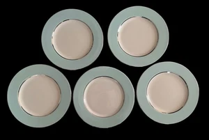 5 Nancy Prentiss Skyridge Fine China 10 3/4” Dinner Plates Blue Silver Rim USA - Picture 1 of 6