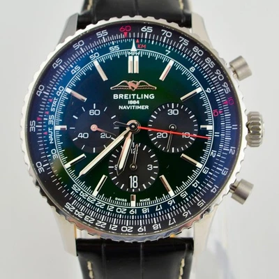 Reloj Breitling Navitimer B01 esfera verde oscuro acero para hombre AB0137 - Caja y tarjetas Foto 1 de 4