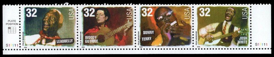 US Scott # 3215a (3212-3215), Folk Singers, (4) 1998 32¢ Stamps MNH - Image 1 of 1