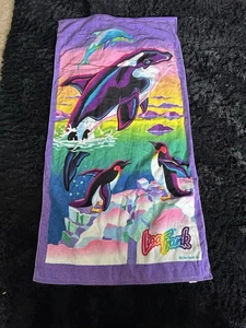 Lisa Frank Vintage Beach Towel Max Splash Orca Whale Large Dolphins Penguins - Picture 1 of 11