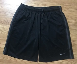 Nike Shorts Mens M Black Pinstripe Swoosh Logo Gym Basketball Drawstring Waist - Picture 1 of 10