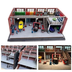 1/64 Diorama Maquette Voiture Garage Réparation Scène Entrepôt Bricolage Kit - Photo 1/18