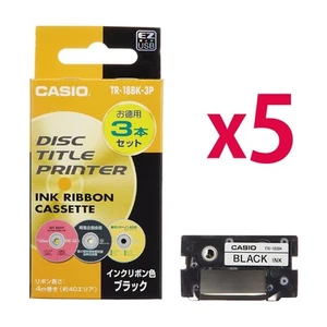 CASIO TR-18BK-3P Black DISK TITLE PRINTER INK RIBBON CASSETTE Set of 5 japan - Afbeelding 1 van 1