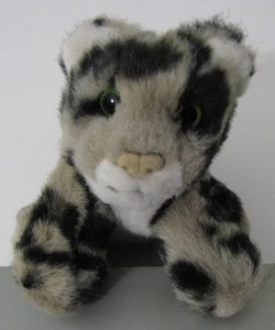 K & M Toys Black Gray White Cheetah Plush Cub Snow Leopard Cat 5” Green Eye 2008 - Picture 1 of 3