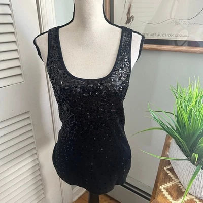 Camiseta sin mangas Express para mujer mediana negra lentejuelas sexy básica coqueta vacaciones Y2K Año Nuevo Foto 1 de 4